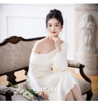 少女禮服裙斜肩長袖長裙