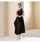 少女禮服裙黑色單肩不規則長裙