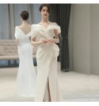 少女禮服裙一字肩訂婚魚尾長裙