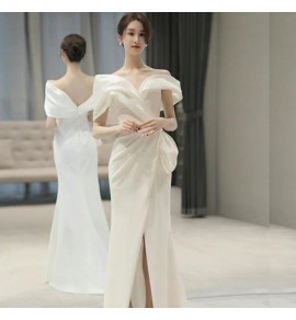 少女禮服裙一字肩訂婚魚尾長裙