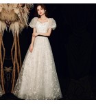 少女禮服裙方領泡泡袖長裙