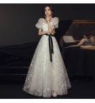 少女禮服裙方領泡泡袖長裙