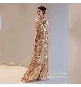 晚裝禮服裙掛脖露肩魚尾長裙