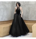 晚裝禮服裙掛脖露肩收腰長裙