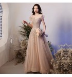 晚裝禮服裙一字肩荷葉袖長裙
