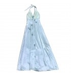 少女禮服裙掛脖藍色花朵露背長裙