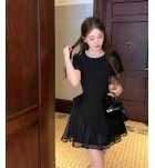 女裝禮服裙黑色圓領不規則裙