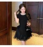 女裝禮服裙黑色圓領不規則裙