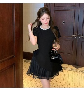 女裝禮服裙黑色圓領不規則裙