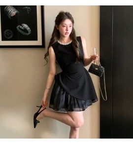 女裝禮服裙黑色圓領不規則裙