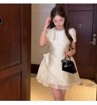 女裝禮服裙杏色圓領不規則裙