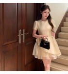 女裝禮服裙杏色圓領不規則裙