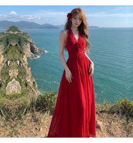 少女禮服裙掛脖露背長裙