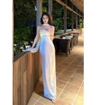 少女禮服裙飄巾抹胸露背長裙