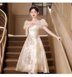 少女禮服裙方領泡泡袖中裙