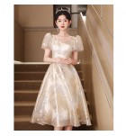 少女禮服裙方領泡泡袖中裙