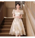少女禮服裙方領泡泡袖中裙