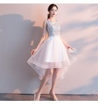 少女禮服裙U領無袖前短後長裙