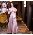 少女禮服裙粉色緞面長裙