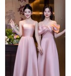 少女禮服裙粉色緞面長裙