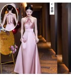 少女禮服裙粉色緞面長裙