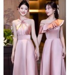 少女禮服裙粉色緞面長裙