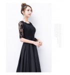 晚裝禮服裙黑色圓領中袖長裙
