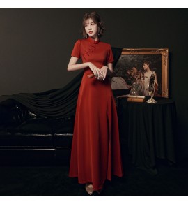 女裝禮服裙立領盤扣宴會長裙