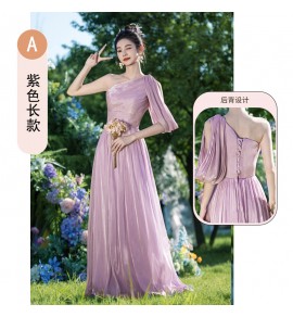 少女禮服裙紫色伴娘服長裙