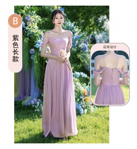 少女禮服裙紫色伴娘服長裙