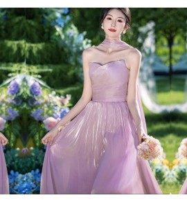少女禮服裙紫色伴娘服長裙