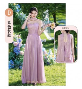 少女禮服裙紫色伴娘服長裙