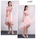 少女禮服裙粉色優雅前短後長裙