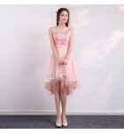 少女禮服裙粉色優雅前短後長裙