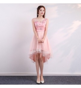少女禮服裙粉色優雅前短後長裙