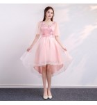 少女禮服裙粉色優雅前短後長裙