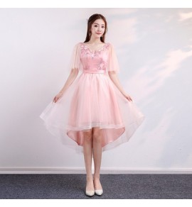 少女禮服裙粉色優雅前短後長裙