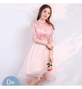 少女禮服裙粉色優雅前短後長裙