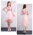 少女禮服裙粉色優雅前短後長裙