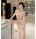 晚裝禮服裙吊帶抹胸網紗披肩長裙