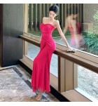 女裝禮服裙抹胸露背不規則長裙