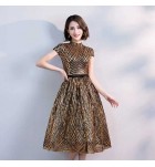 少女禮服裙金色立領短袖短裙