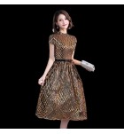 少女禮服裙金色立領短袖短裙