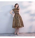 少女禮服裙金色立領短袖短裙