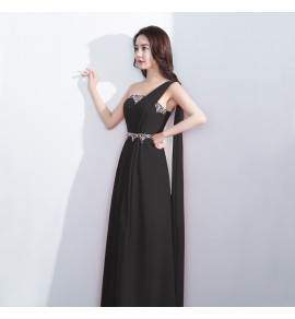 少女禮服裙單肩亮飾長裙