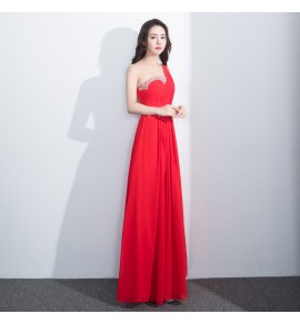少女禮服裙單肩亮飾長裙