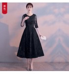 晚裝禮服裙圓領七分袖中長裙