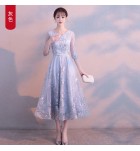 晚裝禮服裙圓領七分袖中長裙