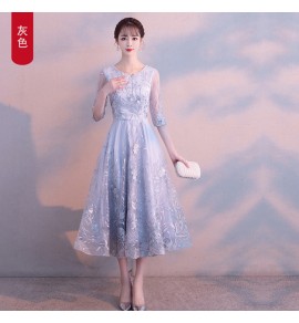 晚裝禮服裙圓領七分袖中長裙