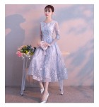 晚裝禮服裙圓領七分袖中長裙